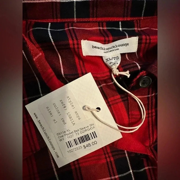 NWT Beachlunchlounge red black plaid oversized button up size XL - Picture 6 of 7